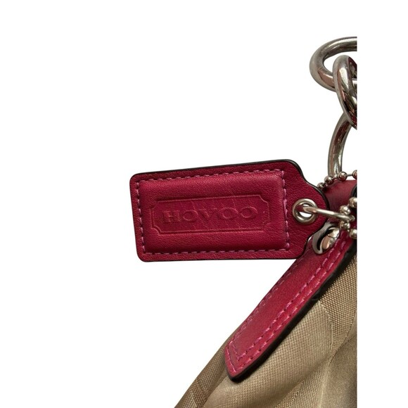 Y2K Coach Signature Shoulder Bag 13833 Tan "C" Canvas Red Leather Trim Hobo Logo - Picture 4 of 13